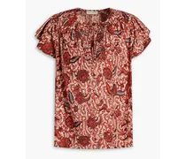 Shani ruffled floral-print cotton-blend voile top - Brown