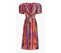 Knotted striped gauze midi dress - Multicolor