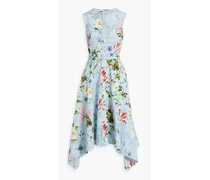 Belted floral-print cotton-blend poplin midi dress - Blue
