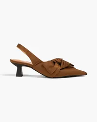 Ganni Bow-embellished satin-twill slingback pumps - Brown Brown