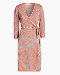 Diane von Furstenberg Lainey metallic jacquard-knit wrap dress - Orange Orange