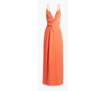 Rose shirred satin-crepe maxi dress - Orange