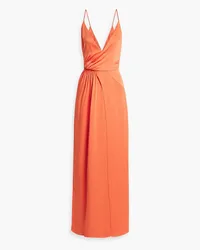 GALVAN Rose shirred satin-crepe maxi dress - Orange Orange