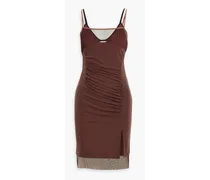 Layered mesh and jersey mini dress - Brown