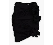 Floral-appliquéd cutout stretch-jersey mini skirt - Black