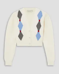 Alessandra Rich Cropped embroidered argyle wool cardigan - White White