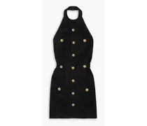 Balmain Button-embellished brushed cotton-blend twill halterneck mini dress - Black Black