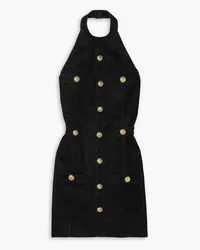 Balmain Button-embellished brushed cotton-blend twill halterneck mini dress - Black Black