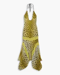 ATTICO Saskia leopard-print chiffon halterneck midi dress - Yellow Yellow