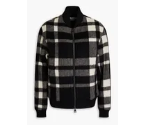 Checked brushed-felt and wool-blend bomber jacket - Black