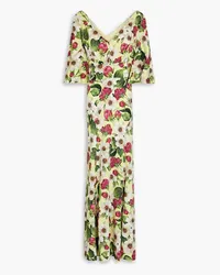 Dolce & Gabbana Pleated floral-print silk-blend maxi dress - Yellow Yellow