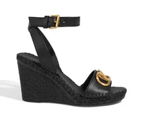 VLOGO pebbled-leather espadrille wedge sandals - Black