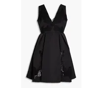 Guipure lace-trimmed pleated taffeta mini dress - Black