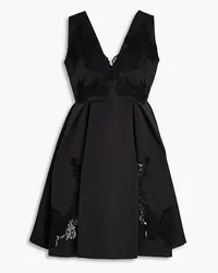 Zuhair Murad Guipure lace-trimmed pleated taffeta mini dress - Black Black