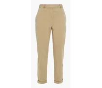 Cropped stretch-cotton twill slim-leg pants - Neutral
