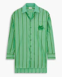 Etro Oversized embroidered striped cotton and silk-blend shirt - Green Green