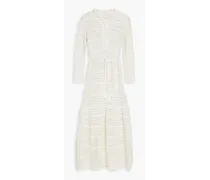 Belted crocheted cotton midi dress - White