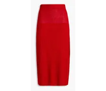 Metallic ribbed-knit midi skirt - Red