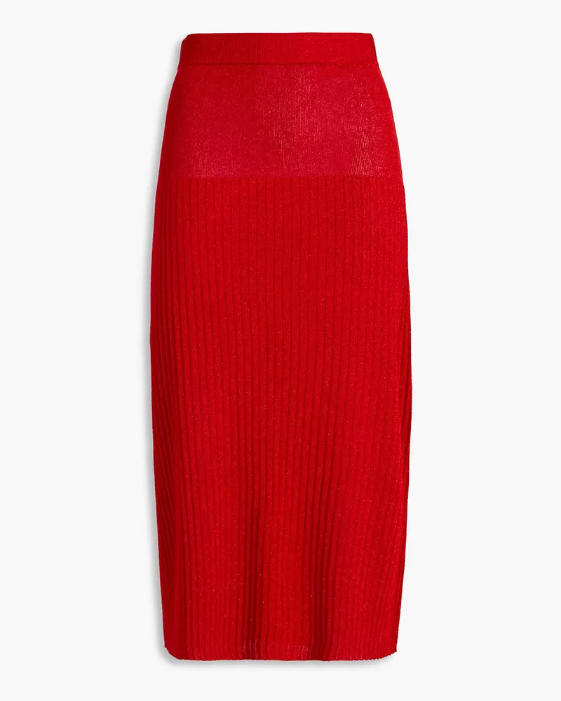 Joseph Metallic ribbed-knit midi skirt - Red Red