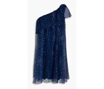 One-shoulder glittered tulle mini dress - Blue