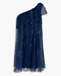 RED Valentino One-shoulder glittered tulle mini dress - Blue Blue