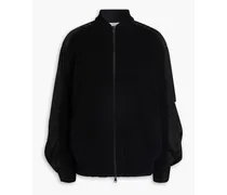Satin-paneled cashmere zip-up cardigan - Black