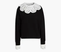 Broderie anglaise-trimmed cotton-blend fleece sweatshirt - Black