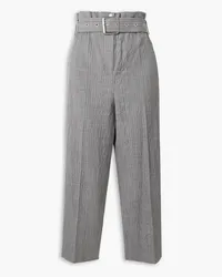 Michael Kors Cropped crinkled pinstriped wool straight-leg pants - Gray Gray