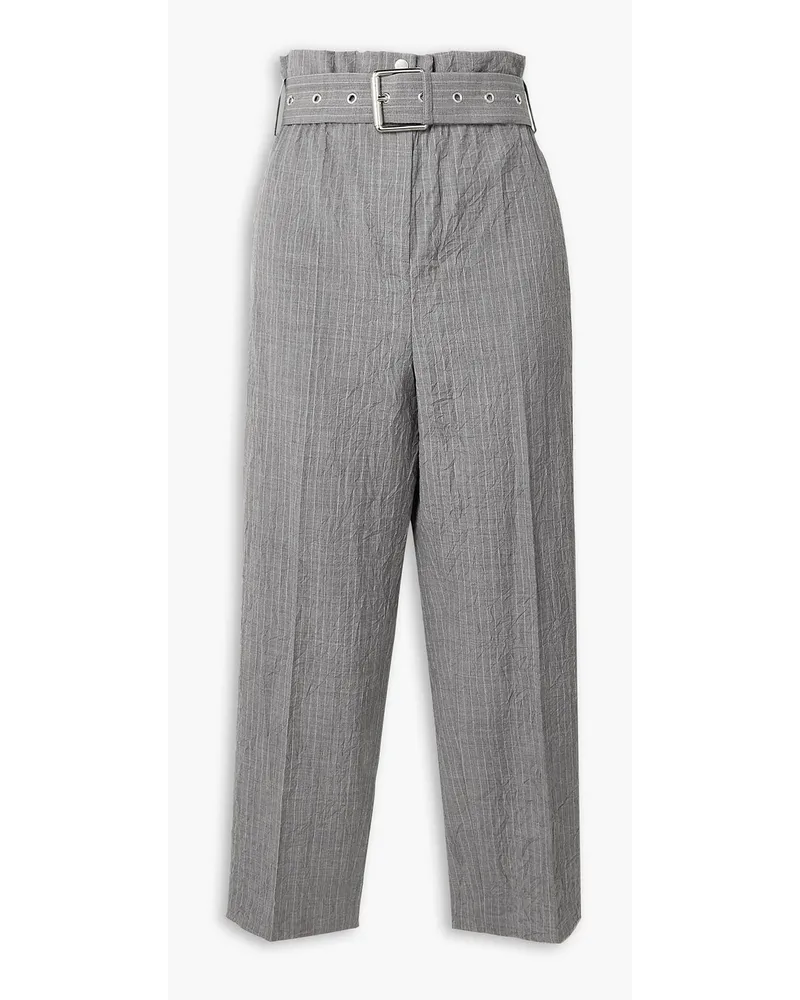 Michael Kors Cropped crinkled pinstriped wool straight-leg pants - Gray Gray