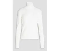 Ribbed merino wool-blend turtleneck sweater - White