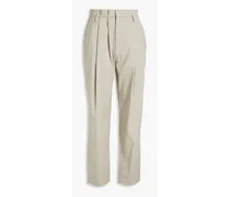 Linen-blend twill straight-leg pants - Neutral