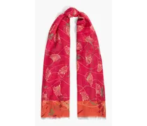 Frayed floral-print silk scarf - Pink - OneSize