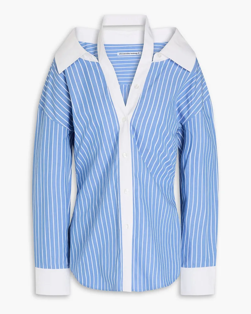 Alexander Wang Cutout striped cotton-poplin shirt - Blue Blue