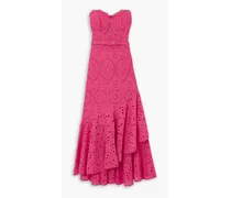 Aurora strapless ruffled broderie anglaise cotton-blend midi dress - Pink