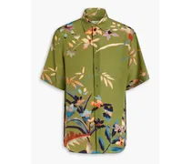 Floral-print silk crepe de chine shirt - Green