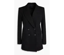 Double-breasted stretch-cotton twill blazer - Black