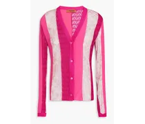 Metallic crochet-knit silk crepe de chine cardigan - Pink