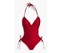 Cutout halterneck swimsuit - Red