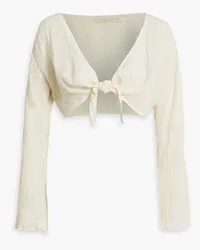 Savannah Morrow Amarillo cropped plissé bamboo and silk-blend top - White White