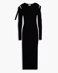 RED Valentino Velvet-trimmed ribbed-knit midi dress - Black Black