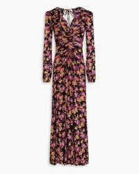 Diane von Furstenberg Sean ruffled floral-print stretch-mesh maxi dress - Black Black