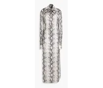 Ione snake-print satin maxi shirt dress - Gray