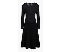 Ribbed and crochet-knit cashmere-blend midi dress - Black