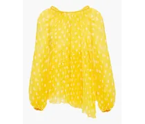 Brightside asymmetric polka-dot silk-georgette blouse - Yellow