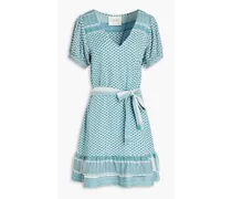 Tiered cotton-jacquard mini dress - Blue