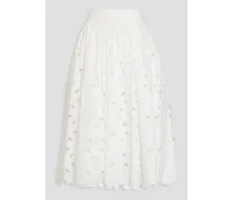 Embroidered cotton-blend poplin midi skirt - White