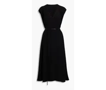 Belted silk-crepe midi dress - Black
