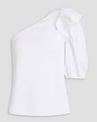 Veronica Beard Diantha one-sleeve ruffled poplin and ribbed stretch-cotton jersey top - White White