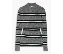 Striped ribbed-knit turtleneck sweater - Gray