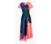 Adriana asymmetric printed silk-satin midi dress - Pink